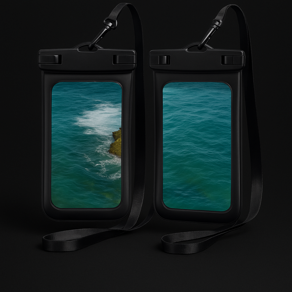 Luxury waterproof phone pouch , clear case with black seal”